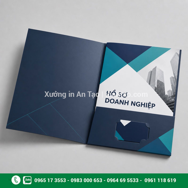 Cấu tạo bìa kẹp hồ sơ in hoàn chỉnh Cấu tạo bìa kẹp hồ sơ có tai gấp và khe cắm danh thiếp