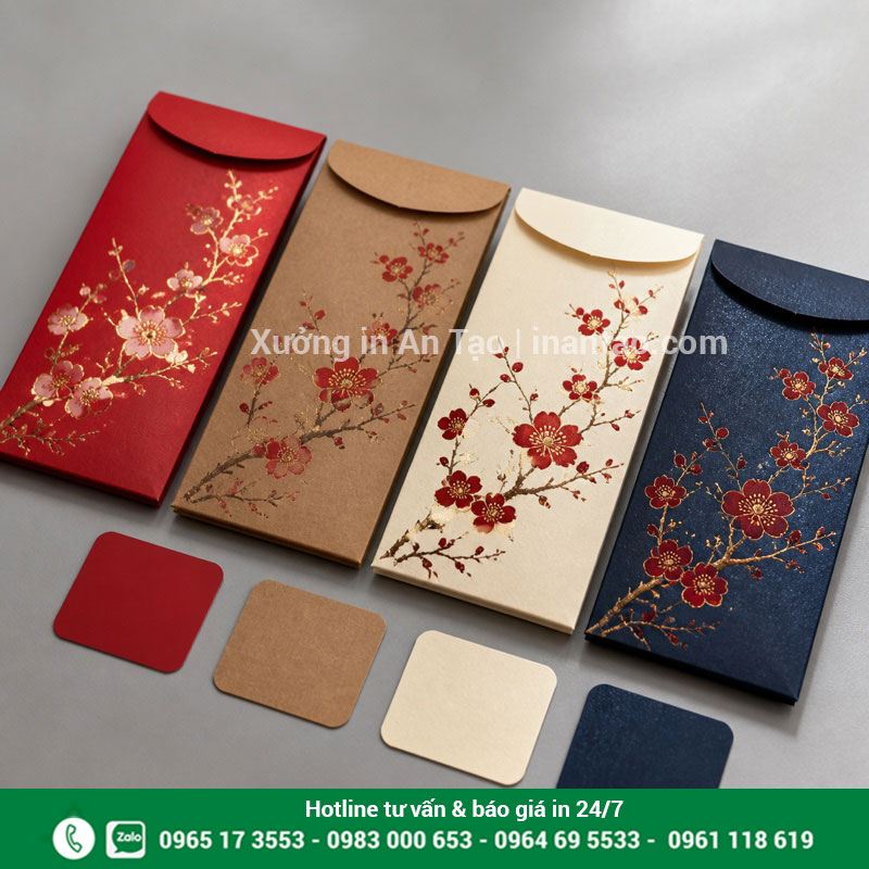 Chất liệu giấy dùng để in bao lì xì Bốn chất liệu giấy in bao lì xì gồm Couche Kraft Ivory và giấy mỹ thuật