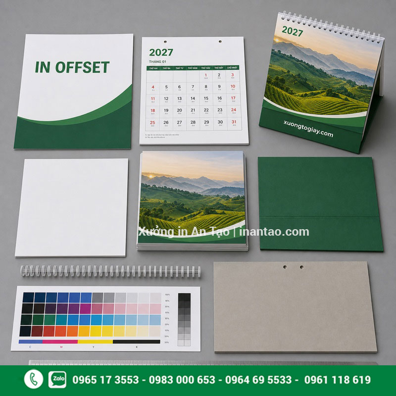 Cấu tạo và chất liệu in lịch để bàn Chất liệu giấy đế và lò xo in lịch để bàn