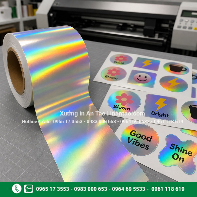 Chất liệu decal 7 màu dùng in tem nhãn Cuộn decal 7 màu thường và các mẫu tem đã in