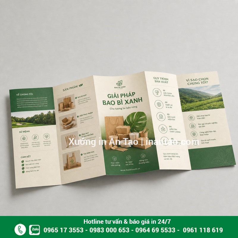 In brochure chuyên nghiệp tại xuongtogiay.com Mẫu in brochure gấp nhiều mặt hoàn thiện tại xuongtogiay.com