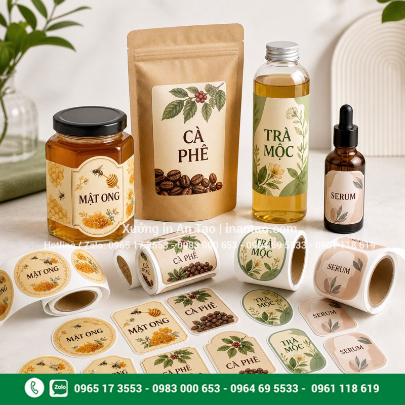 In tem nhãn theo yêu cầu tại xuongtogiay.com Mẫu in tem nhãn theo yêu cầu trên chai lọ và bao bì