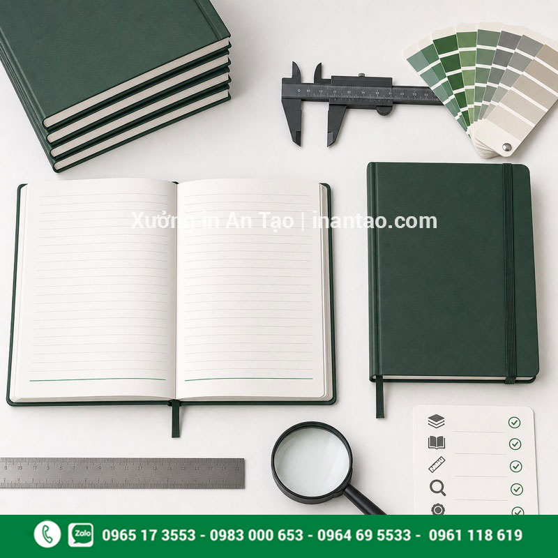 Kiểm tra chất lượng sổ tay thành phẩm Kiểm tra kích thước màu sắc và ruột sổ tay thành phẩm
