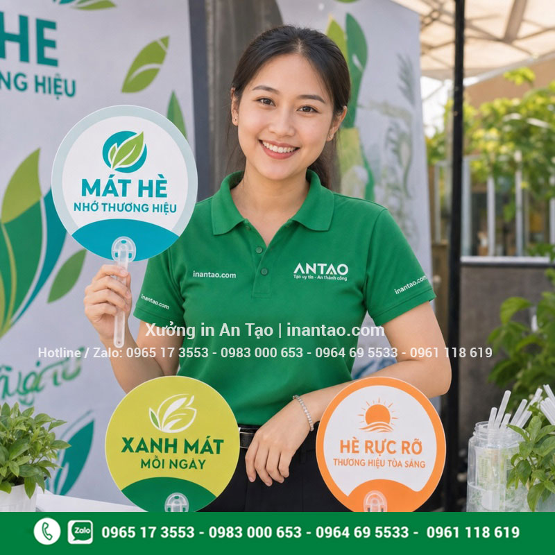 Quạt giấy cầm tay quảng cáo cho sự kiện mùa hè Quạt giấy cầm tay quảng cáo được sử dụng tại sự kiện