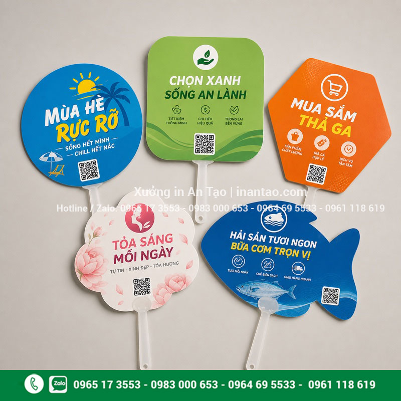 Quạt giấy in logo theo yêu cầu tại xuongtogiay.com Mẫu quạt giấy in logo theo yêu cầu với nhiều kiểu dáng