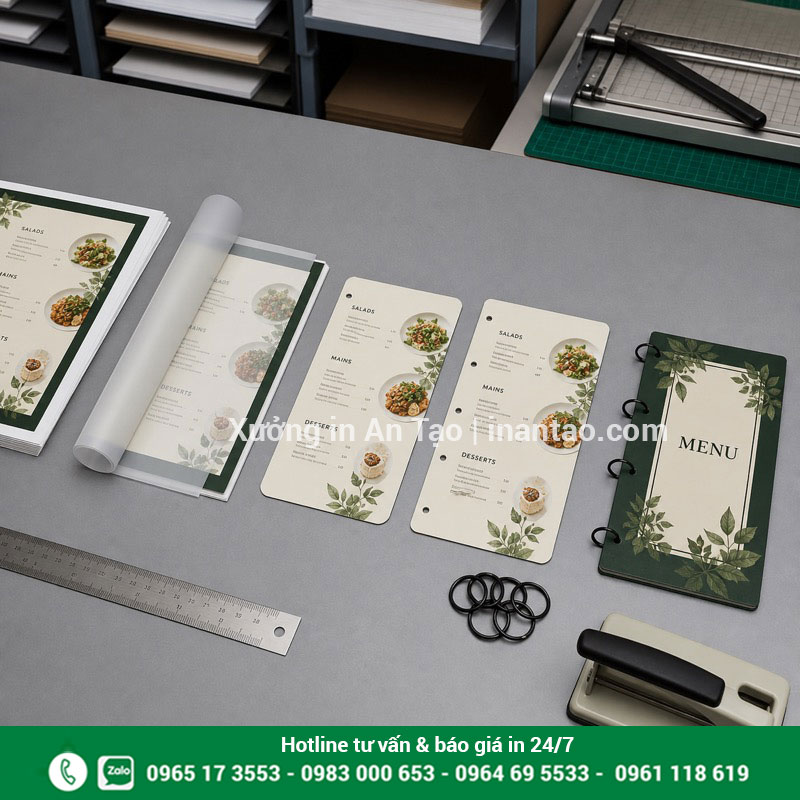 Các bước gia công menu tại xưởng in Quy trình in menu từ in tờ cán màng cắt và đóng gáy