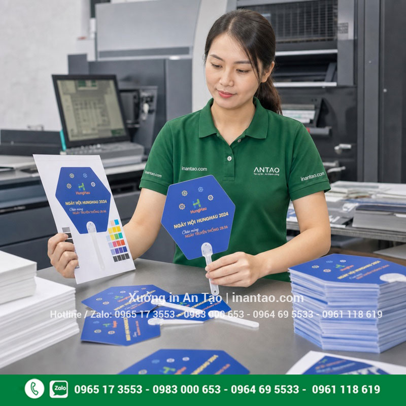 Xưởng in quạt giấy theo yêu cầu TPHCM Kỹ thuật viên kiểm tra đơn in quạt giấy theo yêu cầu TPHCM