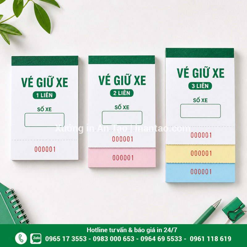Các loại vé giữ xe 1 liên 2 liên 3 liên So sánh mẫu vé giữ xe 1 liên 2 liên và 3 liên