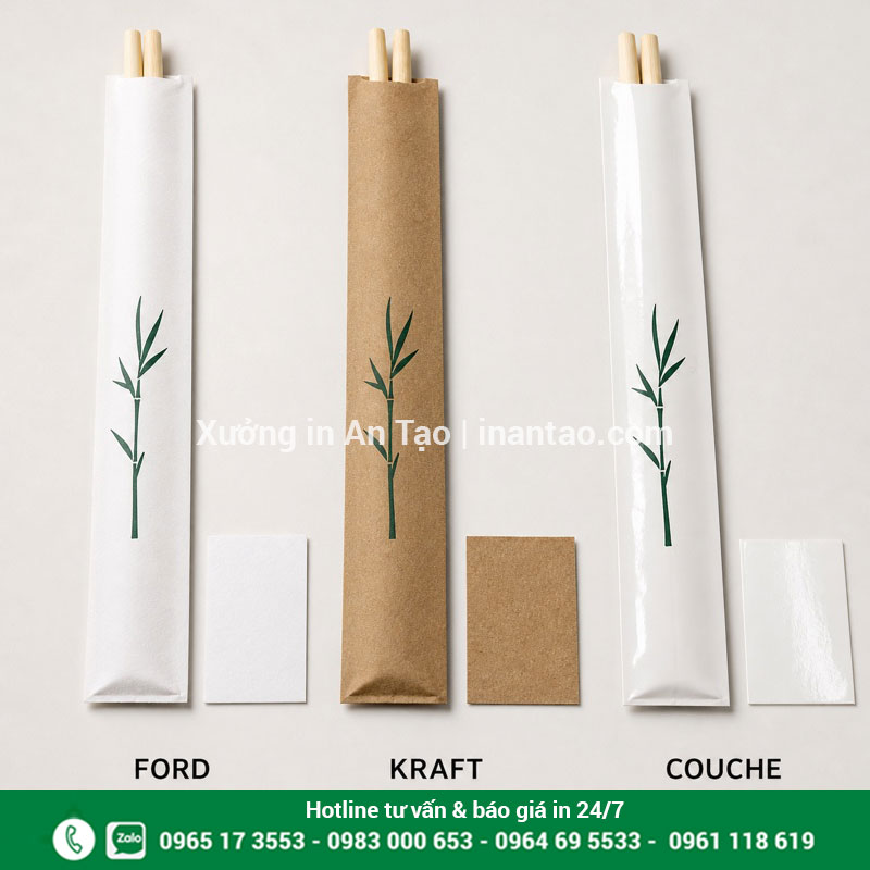Chất liệu giấy dùng để in giấy bọc đũa So sánh chất liệu in giấy bọc đũa Ford Kraft và Couche