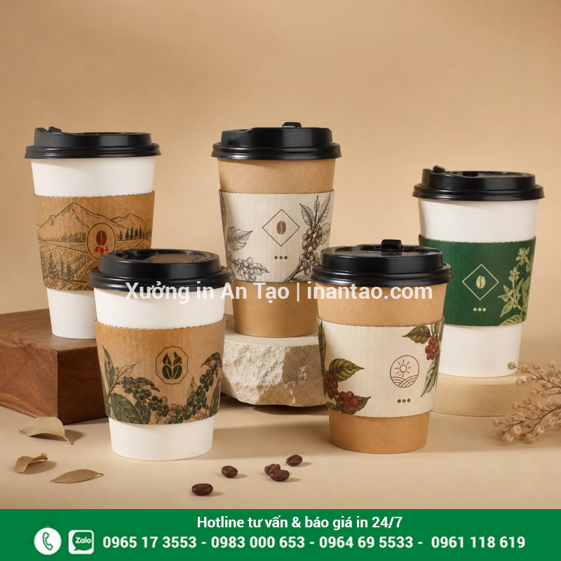 Cover ly giấy in logo theo yêu cầu tại xuongtogiay.com Mẫu cover ly giấy in họa tiết hoàn chỉnh cho nhiều loại cốc