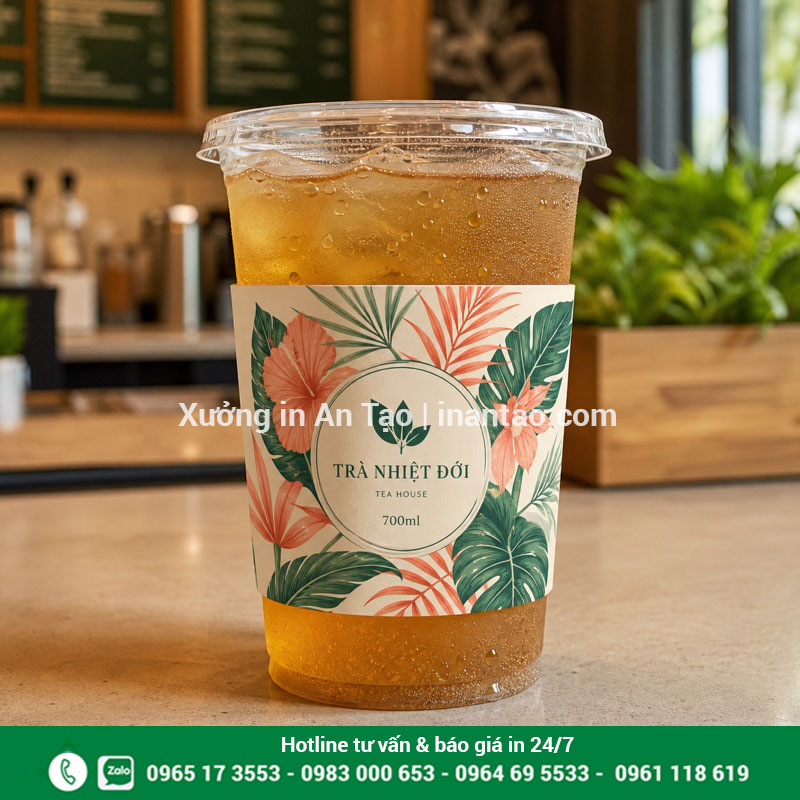 Mẫu cover ly nhựa cho trà sữa và đồ uống lạnh Cover ly nhựa in họa tiết nhiệt đới trên cốc trà lạnh
