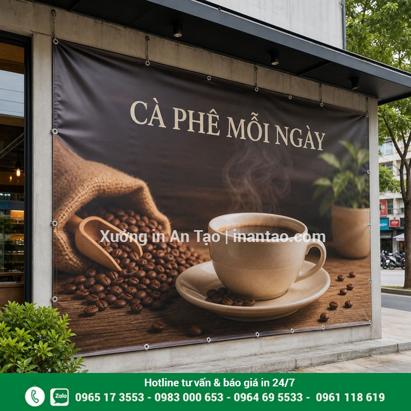 In banner Hiflex ngoài trời tại TPHCM Banner Hiflex ngoài trời có đóng khoen và căng phẳng