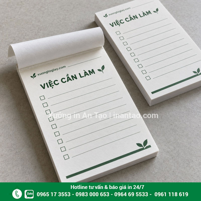 Mẫu in giấy note dạng tập keo gáy Tập giấy note in thương hiệu với trang danh sách công việc và cạnh keo gáy