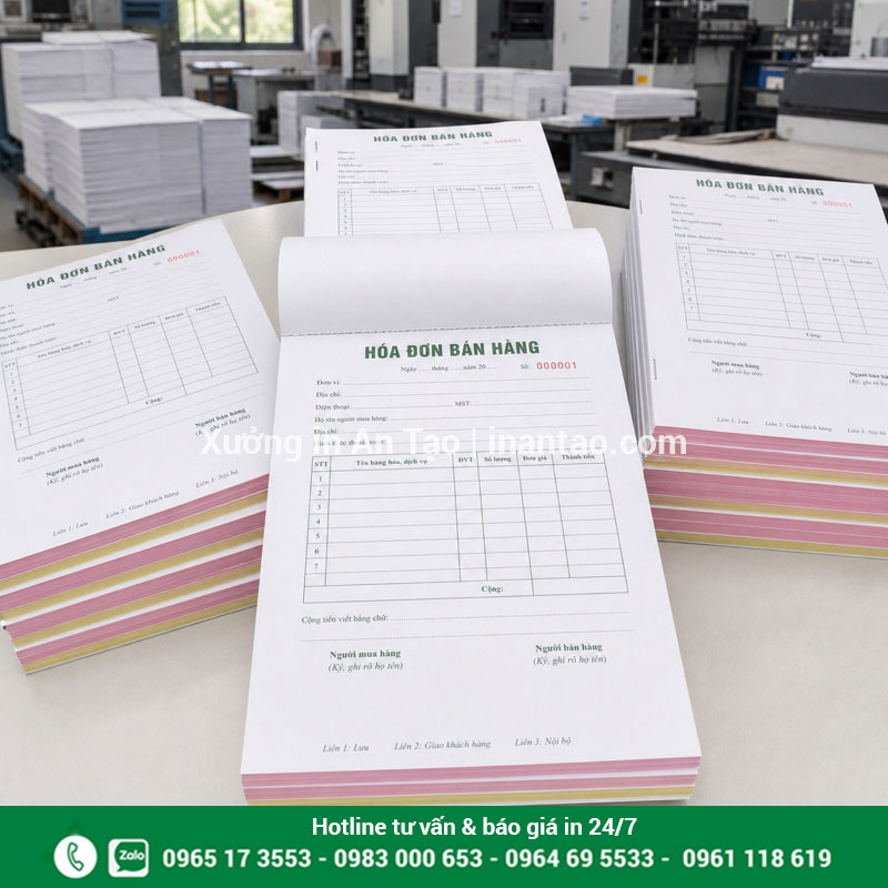 In hóa đơn bán hàng theo yêu cầu tại xuongtogiay.com Các cuốn in hóa đơn bán hàng carbonless hoàn thiện tại xuongtogiay.com