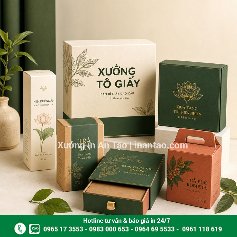 In hộp giấy đẹp theo yêu cầu tại xuongtogiay.com Các mẫu in hộp giấy hoàn thiện theo yêu cầu tại xuongtogiay.com