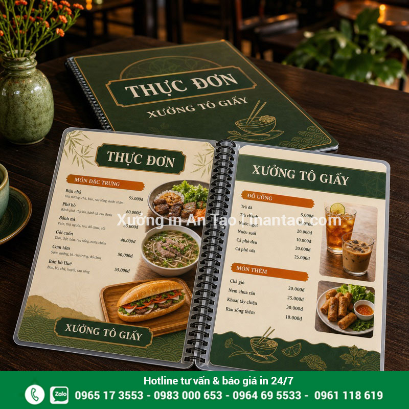 In menu nhựa bền đẹp theo yêu cầu Mẫu in menu nhựa hoàn chỉnh tại xuongtogiay.com