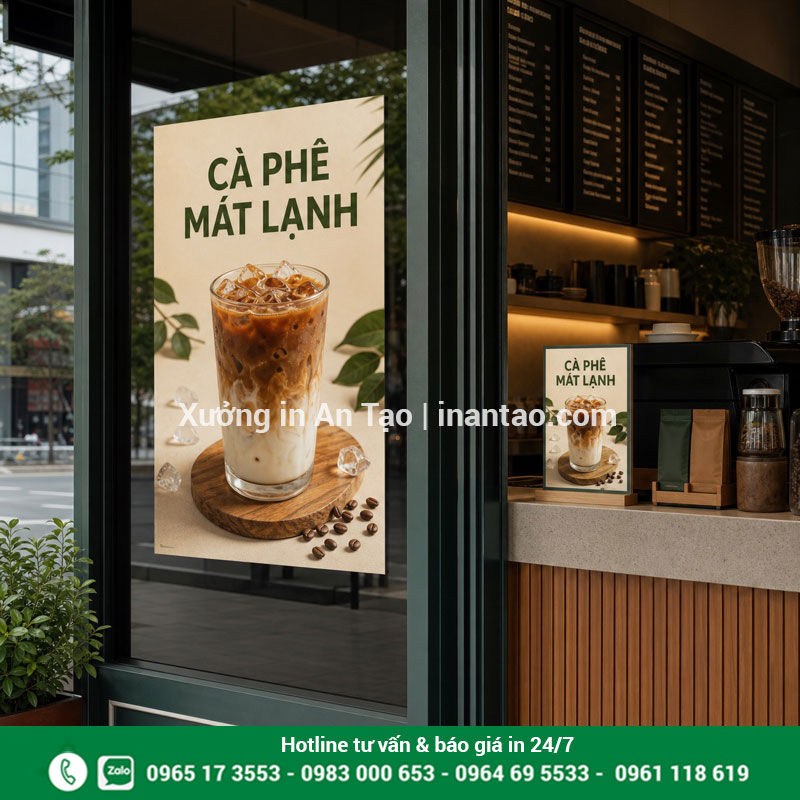 In poster quảng cáo tại TPHCM cho điểm bán Poster quảng cáo đồ uống dán tại cửa hàng ở TPHCM