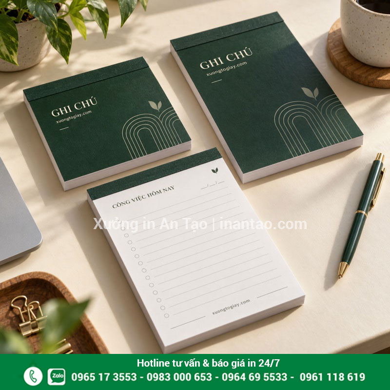 Mẫu in sổ note theo yêu cầu tại xuongtogiay.com Bộ sổ note bìa xanh và ruột kẻ dòng mang thương hiệu xuongtogiay.com