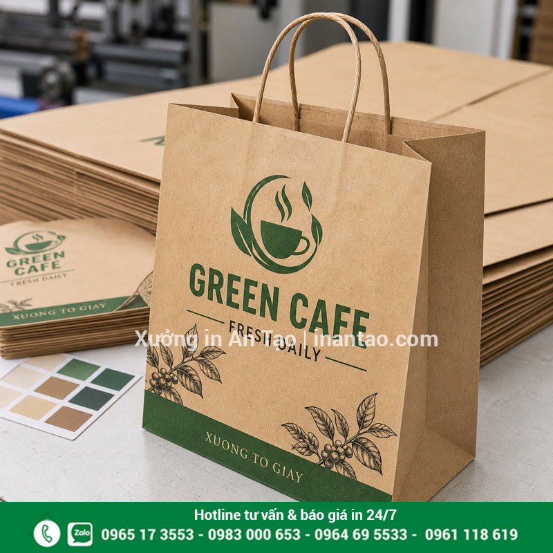 In túi giấy kraft theo yêu cầu giá tốt In túi giấy kraft theo yêu cầu cho quán cà phê