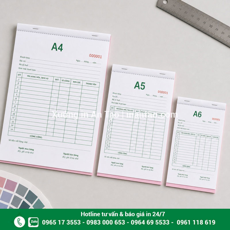 Chọn khổ A4 A5 A6 khi in hóa đơn So sánh kích thước mẫu in hóa đơn A4 A5 và A6