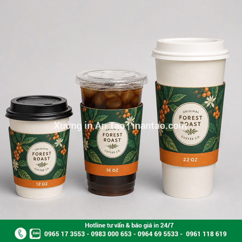 Kích thước vòng giấy bọc ly theo từng loại cốc Bộ vòng giấy bọc ly cho cốc 12oz 16oz và 22oz