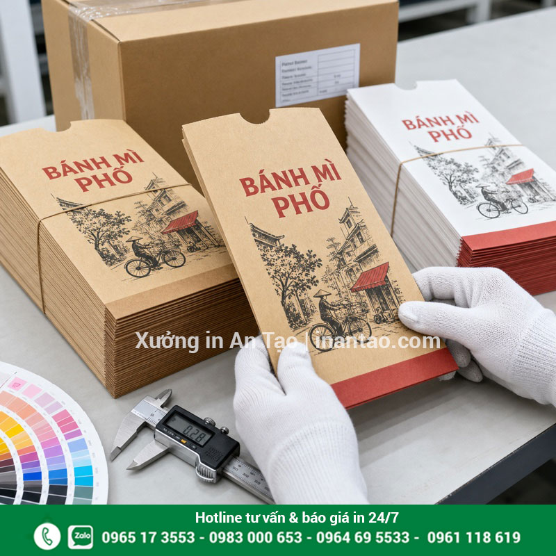 Kiểm tra chất lượng túi bánh mì in theo yêu cầu Kiểm tra túi bánh mì thành phẩm trước khi đóng gói giao khách