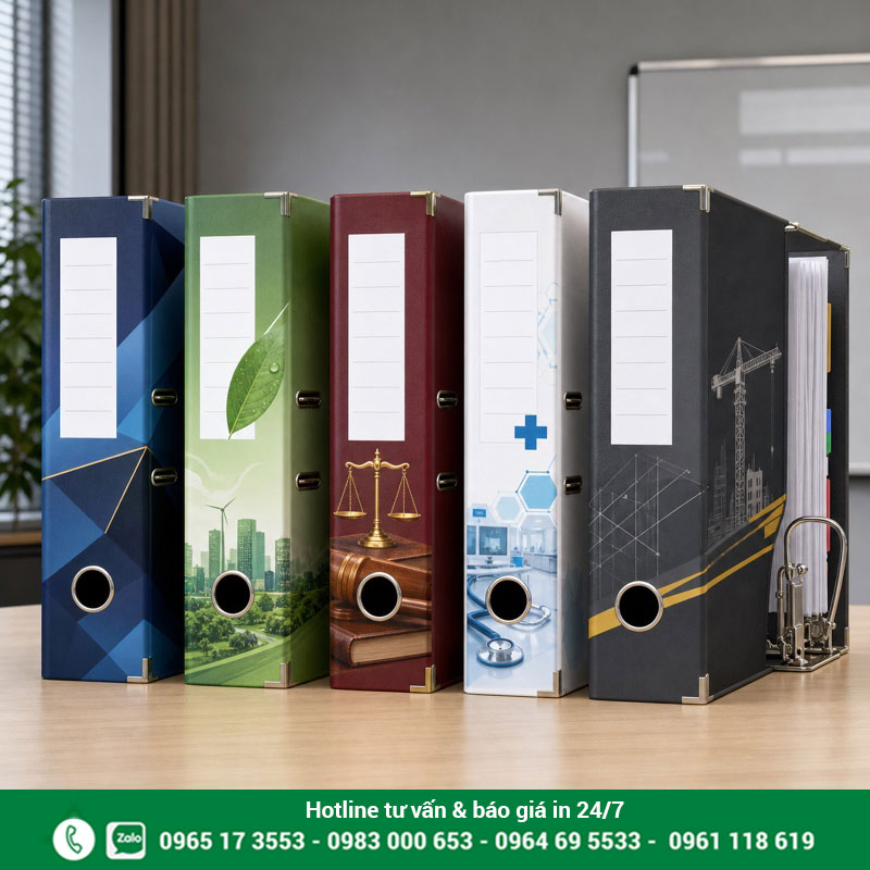 Mẫu bìa còng A4 F4 in theo ngành nghề Mẫu in bìa còng theo yêu cầu với thiết kế nhận diện doanh nghiệp