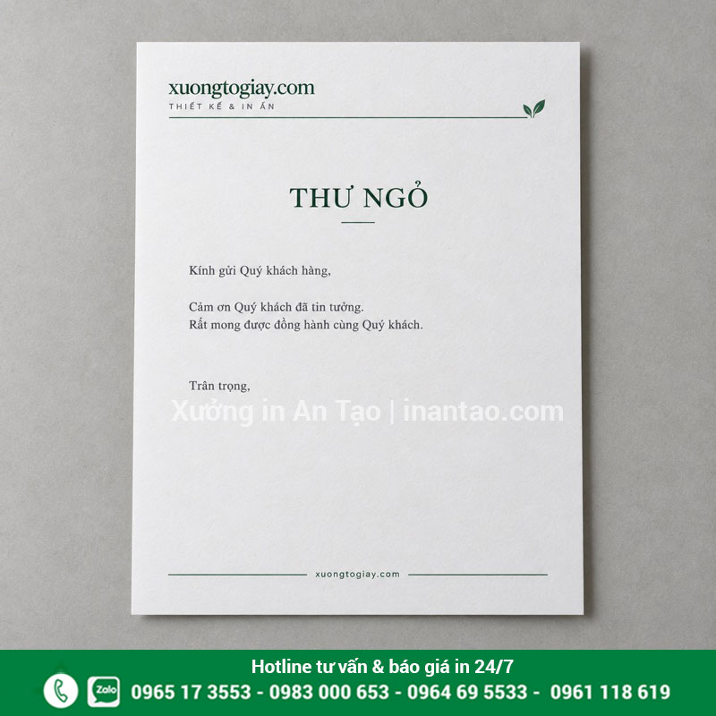 Bố cục tiêu đề thư dành khoảng trống cho nội dung Mẫu in tiêu đề thư có logo đầu trang, nội dung thư ngỏ và website ở chân trang