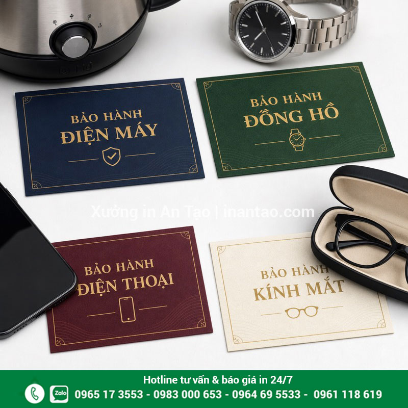 Mẫu làm thẻ bảo hành theo từng ngành hàng Mẫu thẻ bảo hành cho điện máy đồng hồ điện thoại và kính mắt