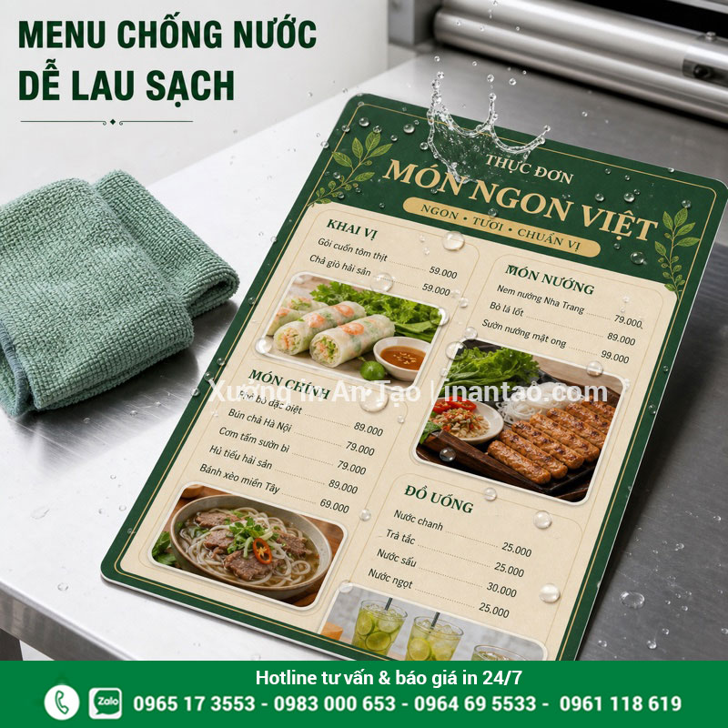 Menu nhựa chống nước cho nhà hàng quán ăn Thử nước trên menu nhựa chống nước dễ lau sạch
