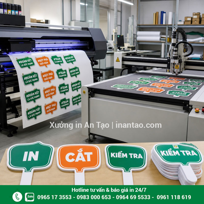 Quy trình in hashtag cầm tay chuyên nghiệp Quy trình in hashtag, cắt CNC và hoàn thiện thành phẩm tại xưởng