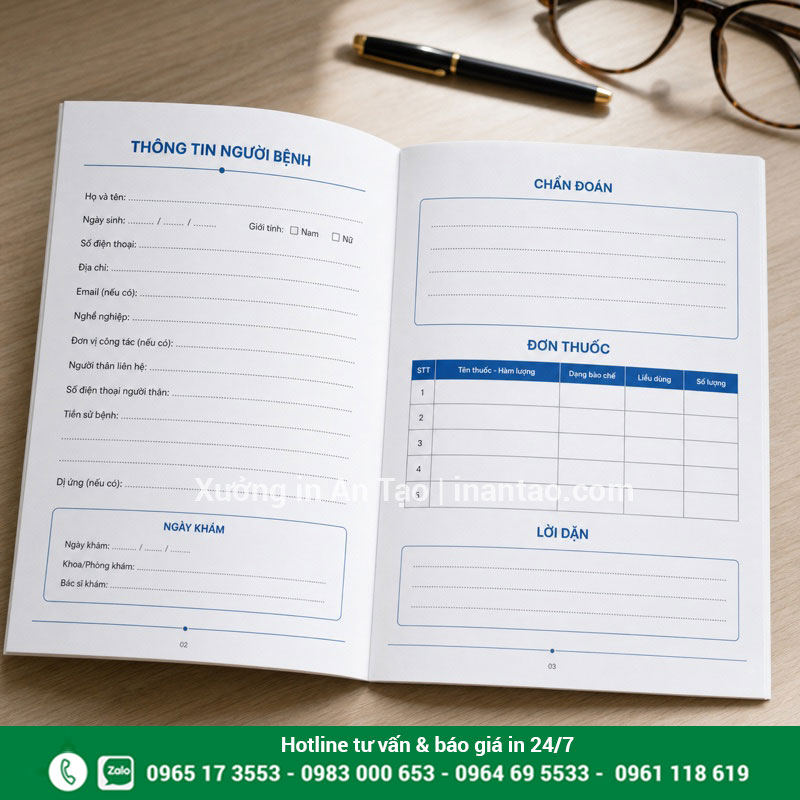 Bố cục ruột sổ khám chữa bệnh dễ ghi chép Ruột sổ khám chữa bệnh có trường thông tin, chẩn đoán và đơn thuốc