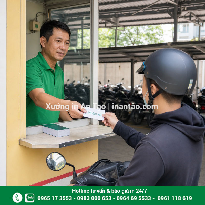 Ứng dụng vé giữ xe tại bãi xe ở TP.HCM Nhân viên giao vé giữ xe cho khách tại bãi xe TP.HCM