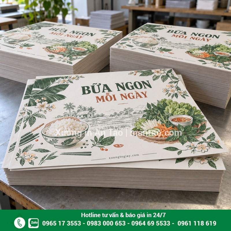 Thành phẩm giấy lót bàn ăn dùng 1 lần Xấp giấy lót bàn ăn dùng 1 lần đã in và cắt thành phẩm