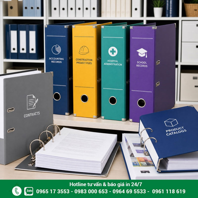 Ứng dụng bìa còng A4 F4 trong doanh nghiệp Bìa còng lưu hồ sơ kế toán hợp đồng dự án và trường học